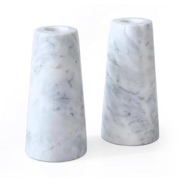Imagem de HofferRuffer Suportes de castiçal de mármore, conjunto de 2 castiçais decorativos de pedra natural para casamento, jantar, festa, centro de mesa, serve para velas cônicas de 3/10.2 cm de espessura
