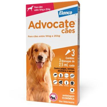 Imagem de Advocate Elanco Antipulgas para Cachorro 10 à 25kg Kit com 3