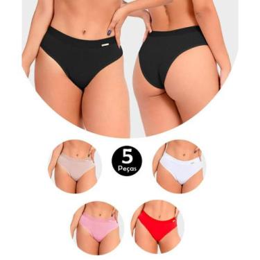 Imagem de Kit 5 Calcinha Cotton Confort Algodão Tanga Básica Feminina Conforto R
