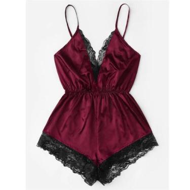Imagem de Body Lingerie de Renda com decote em v para Body ElaShopp, Vinho verme