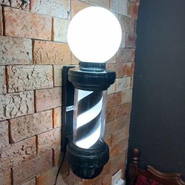 Imagem de Barber Pole Poste Barbeiro Todo Preto 65cm Com Globo 220V - Megan