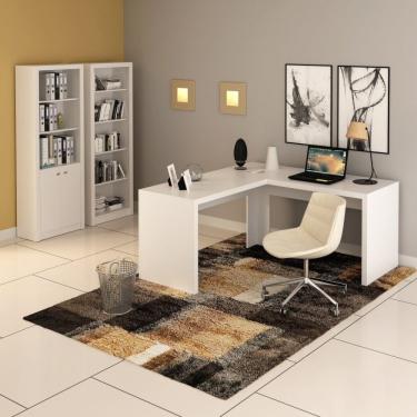 Imagem de Conjunto Home Office 3 Peças Com 1 Mesa Para Escritório Em L 2 Estantes Espresso Móveis Branco
