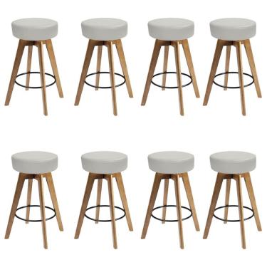 Imagem de Kit 08 Banqueta Alta Redonda Giratória Elsa Madeira Suede Bege