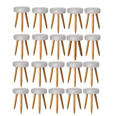 Imagem de Kit 20 Banqueta Alta Julia 50Cm Bar Cozinha Bistrô Pé Palito Castanho Suede Cinza