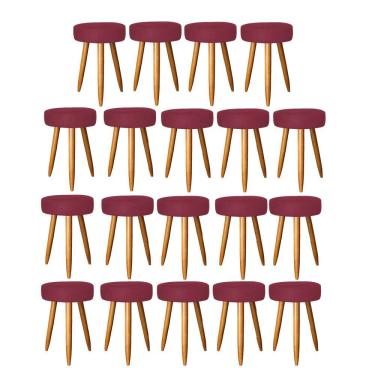Imagem de Kit 19 Banqueta Alta Julia 50Cm Bar Cozinha Bistrô Pé Palito Rústico Suede Bordô