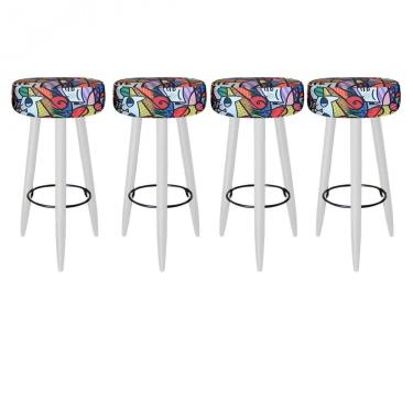 Imagem de Kit 04 Banqueta Alta Lia Para Cozinha Bar Bistrô Pé Palito Branco Romero Brito - Amey Decor