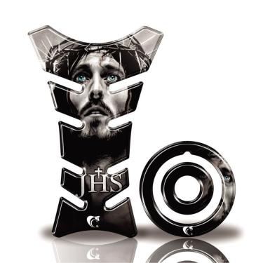 Imagem de Kit Protetor Tanque Adesivo Moto Yamaha Factor 125/150 Até Ano 2016 Cristo Jesus Preto