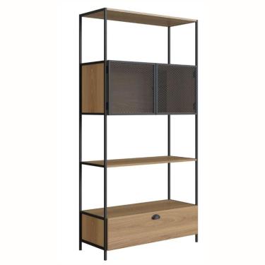 Imagem de Estante Industrial York Artesano 90 Cm (Largura) Em Mdp Hanover Duas Portas Aço Preto