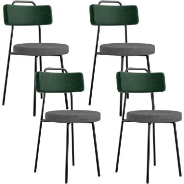 Imagem de Kit 04 Cadeiras Estofada Sala De Jantar Barcelona L02 Facto Verde Musgo Linho Cinza Escuro - Lyam