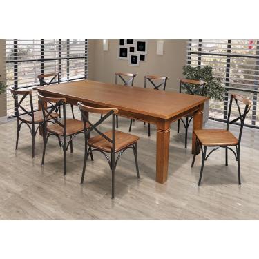 Imagem de Mesa Jantar Retangular Aurora 200X100 Com 8 Cadeiras Paris Base Alumínio - Castanho - Marrom