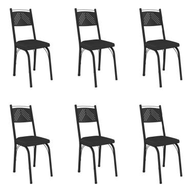 Imagem de Kit 6 Cadeiras De Cozinha Virginia Corino Preto Pés De Ferro Preto - Pallazio