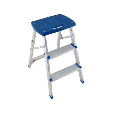 Imagem de Escada Banqueta 3 Degraus Reforçada Alumínio Azul Mor