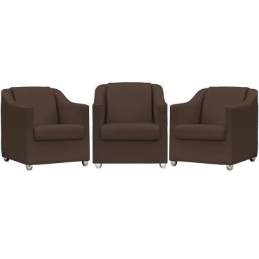 Imagem de Kit 3 Poltronas Mila Corino Cores Pé De Plástico Cromado - Marrom Corino