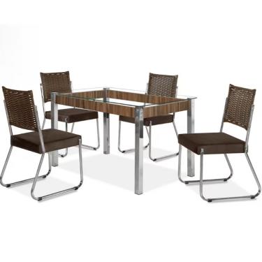 Imagem de Mesa De Jantar Aço Nobre Claudia C- Tampo Kanon E 4 Cadeiras Nogal-chocolate-marrom