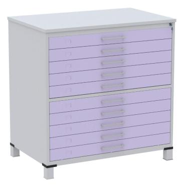 Imagem de Mapoteca 10 Gavetas Pandin 120 Cm (larg) Inmetro Tampo Mdp Cinza Estrutura Aço Cinza Gavetas Lilás