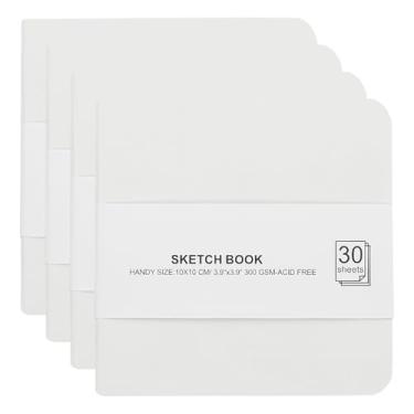 Imagem de PATIKIL Caderno de papel aquarela 4 x 4, 4 peças, 30 folhas, 300 g/m2/92 kg, caderno de aquarela, capa dura, blocos de papel para pintura, branco