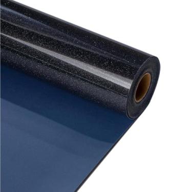 Imagem de RENLITONG Rolos de vinil de transferência de calor HTV com glitter preto - 30,5 cm x 6 m com glitter em vinil para camiseta e silhueta, fácil de cortar e remover ervas daninhas para design de