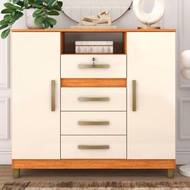Imagem de Cômoda Angra 2 Portas 4 Gavetas Cinamomo/Off White - Fellicci, Bege