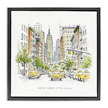 Imagem de Stupell Industries Arte de parede em tela flutuante com moldura preta vista da cidade de Nova York por Angela Steahling, 45,7 x 45,7 cm