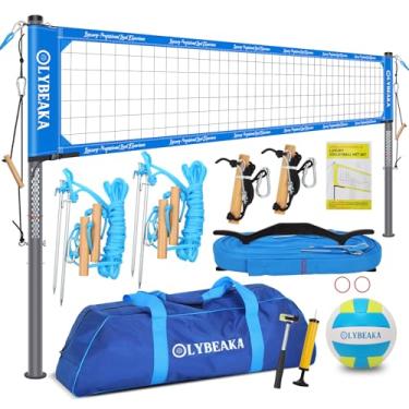 Imagem de Olybeaka Rede De Vôlei Profissional Luxo 2025 Para Praia No Quintal Com Tetoron, Postes Alumínio Ajustáveis 2", 2 Ajustadores Tensão, Pu E Bomba, Bolsa Transporte (Azul)