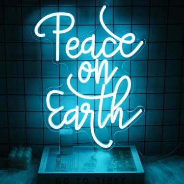 Imagem de Kullneon Placa De Neon Paz Na Terra, Letras Azuis-Gelo, Luz Led Regulável, Placas Para Quarto, Caverna Masculina, Igreja, Decoração Festa Natal, Presente Bênção