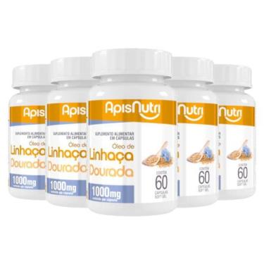 Imagem de Kit 5 Óleo De Linhaça Dourada 1000Mg Apisnutri 60 Cápsulas