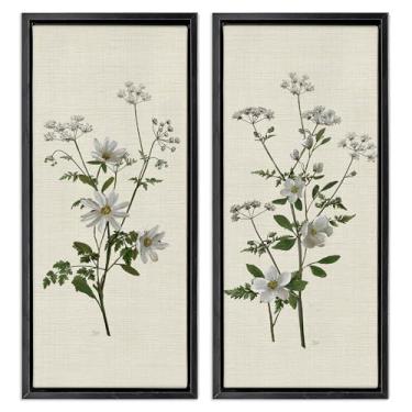 Imagem de Stupell Industries Conjunto de 2 peças de tela flutuante com moldura preta de margarida e flor de maçã por Nan, 38 x 78 cm