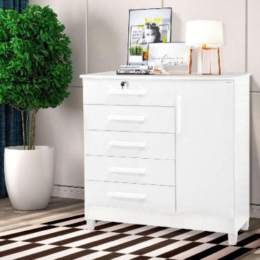 Imagem de Comoda 1 Porta E 5 Gavetas Com Chave Vitoria Branco Rud Rack