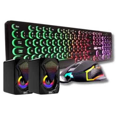 Imagem de Kit Gamer RGB Teclado Tipo Chocolate Teclas Redondas Mouse 4800 DPI 6 Botões Caixa de Som Estéreo 6w LED RGB USB P2 para PC Notebook Console Jogos Home Office