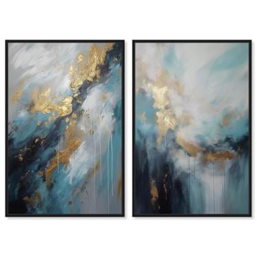 Imagem de Art Remedy Conjunto de tela Rainfall Realm com 2 conjuntos abstratos luxuosos, moldura preta, 50 x 76 cm