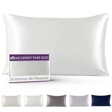 Imagem de Fronha de seda Mulberry Park 30 Momme 100% pura de amoreira - Trama Charmeuse luxuosa para cabelo e pele, capa de almofada de seda refrescante para dormir de beleza - Tamanho Queen 50,8 cm x 76,2 cm /