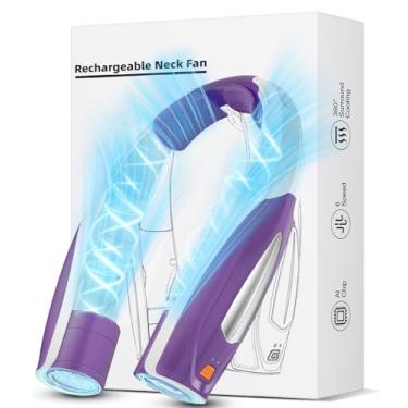 Imagem de Hionly Ventilador de pescoço AI, ventilador pessoal portátil ajustável de 6 velocidades, recarregável, bateria de 6000 mAh, resfriamento mais rápido, usável, ultra silencioso para casa, escritório