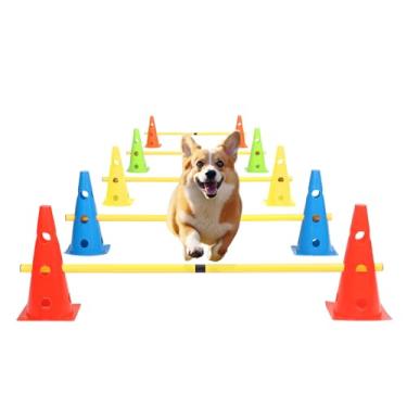Imagem de plzzree Conjunto de treinamento de agilidade de salto para cães com obstáculos para treinamento de agilidade, 10 cones e 5 bastões para quintal, equipamento ajustável para treinamento de obstáculos