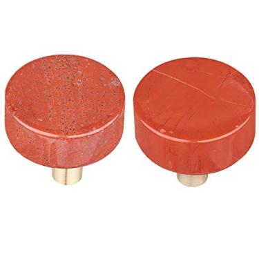 Imagem de rockcloud Pacote com 2 puxadores de pedra de cristal natural de jaspe vermelho, puxadores de gaveta, puxador de porta para armário com parafusos, ferragens decorativas para móveis