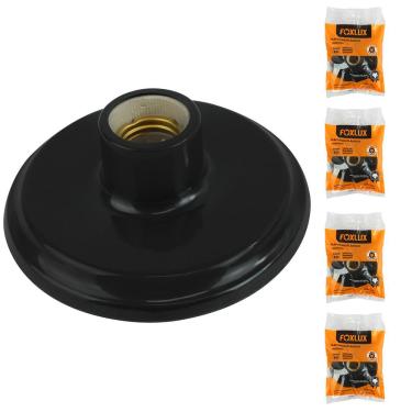 Imagem de Kit 5 Plafon De Plástico Preto Bocal Porcelana E27 Foxlux