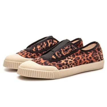 Imagem de Tênis mel couro de pelo onça feminino calce facilitado - Tarcila Ramos