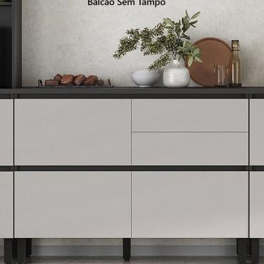 Imagem de Balcão 1 Porta 4 Gavetas 120cm Em Mdf Sem Tampo E Dobradiças Slow Motion Lumina Itatiaia Grafite/fendi