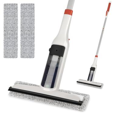 Imagem de Esfregão em spray com rodo de silicone – poste de alumínio ajustável e alça antiderrapante para pisos/paredes/porta/janelas/carros, tanque removível e almofadas laváveis