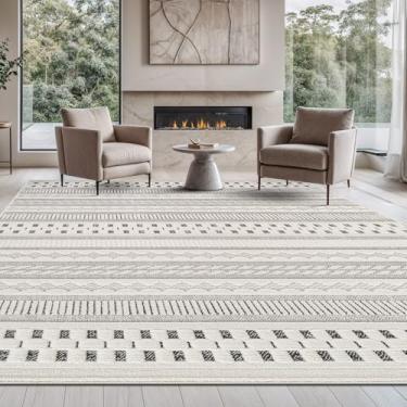Imagem de Beverly Rug Tapete micro laço cinza/branco 20 x 25 cm geométrico moderno escandinavo listrado durável macio tapetes internos para sala de estar, sala de jantar, escritório, resistente a manchas, não