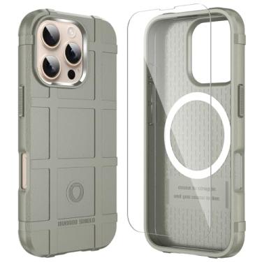 Imagem de LABILUS Rugged Shield Capa protetora tática magnética à prova de quedas de 2,4 m TPU grossa para MagSafe compatível com iPhone 16 Pro (6,3 polegadas) - argila clara