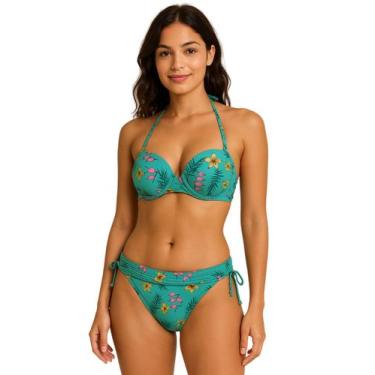 Imagem de Biquíni Feminino Meia Taça Com Bojo Floral Alça Removível Calcinha Aju