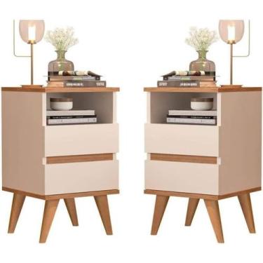 Imagem de Conjunto Kit 2 Mesa De Cabeceira Retro Quarto Cama Pop Off White - Gen