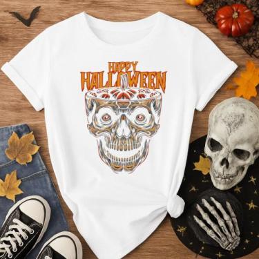 Imagem de Camiseta 100% Algodão Halloween Estampa Caveira Sem Cérebro 177 Medonh