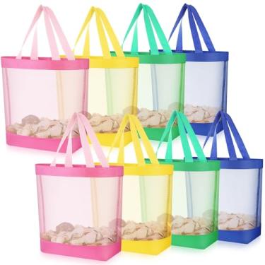 Imagem de Amylove Pacote com 8 mini bolsas de praia de malha, reutilizáveis, coloridas, leves, de poliéster para viagens, festas, compras, brinquedos de natação, presente ou lavanderia