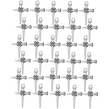 Imagem de COTTVOTT Pingente de cruz cristã de prata antiga enfeite vintage de cruz de Jesus para colar DIY, brincos para fabricação de joias, peças de artesanato (6-30 peças - cruz de unhas)