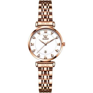 Imagem de Relógio Feminino De Quartzo Dial Strass Pulseira De Aço Inoxidável A Prova D´agua Branco