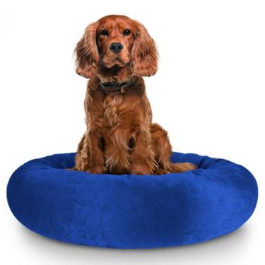 Imagem de Cama Pet Redonda De Pelúcia Para Cachorros e Gatos M - ALEPLUSH, Azul 