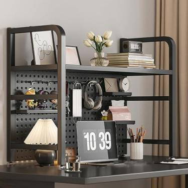 Imagem de Organizador De Mesa, Estante De Computador De Mesa, Suporte De Exposição De Metal, Mesa De Mesa Independente Com Placa Perfurada, Prateleira De Armazenamento Aberto Multifuncional, Svart, 75x20x68cm