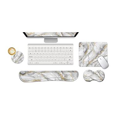 Imagem de ARTSO Apoio De Pulso Para Teclado E Mouse Pad Com Conjunto Suporte Ergonômico, Mousepad Espuma Viscoelástica, Base Borracha Antiderrapante, Durável Confortável Digitação Fácil Alívio Da Dor, Mármore