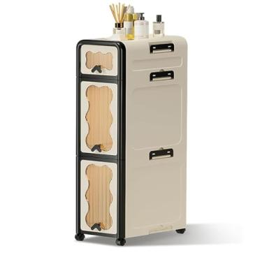 Imagem de Armário de armazenamento fino para banheiro, rack de armazenamento de plástico com rodinhas e gavetas, várias opções de cores e tamanhos, para pequenos espaços de cozinha, lavanderia, escritório